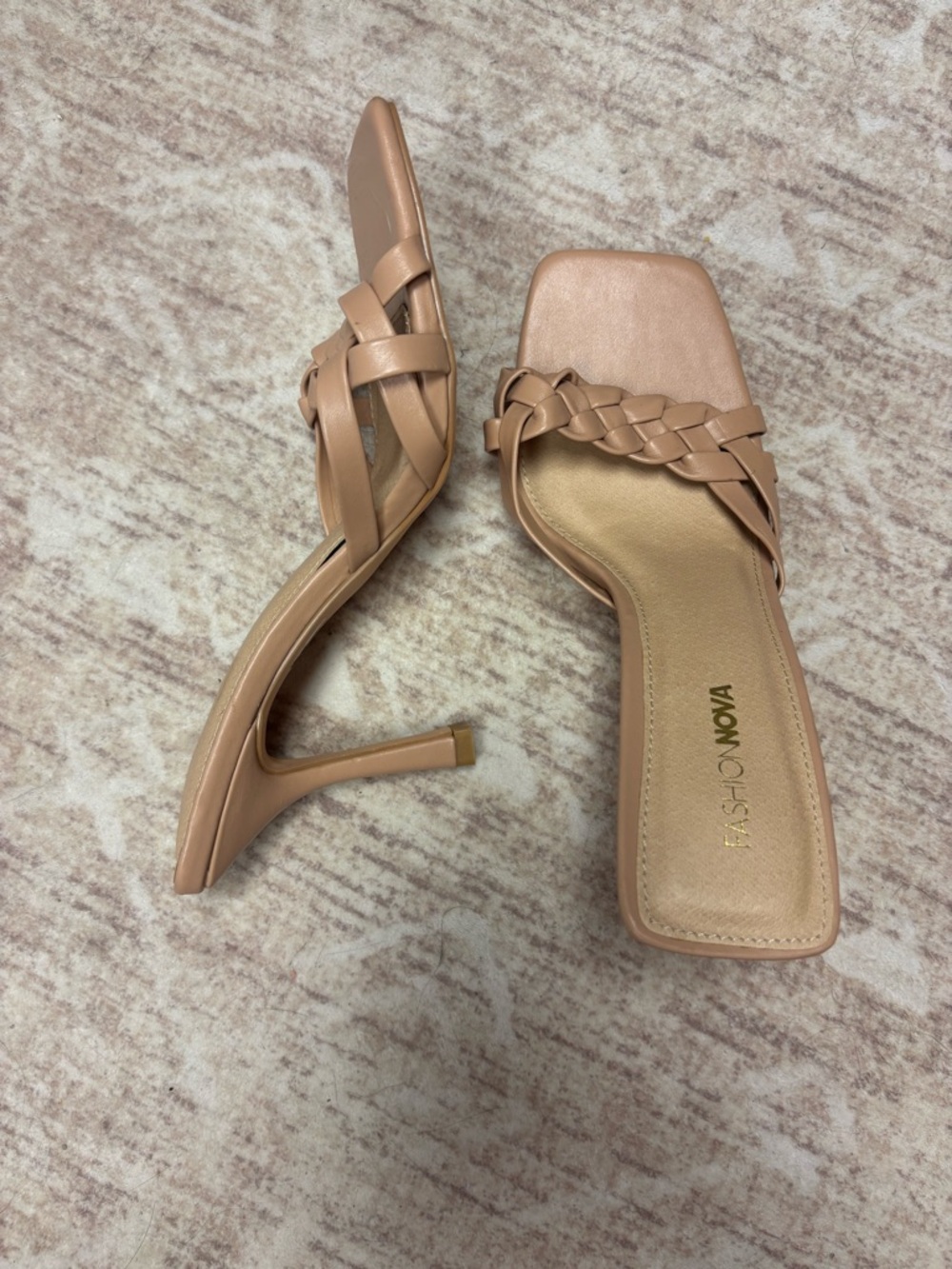 Fashion Nova Nude Braided Square-Toe Heeled Mules